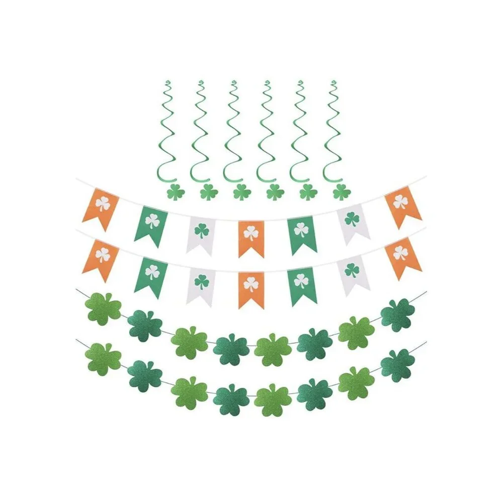 St Patricks Day Hanging Party Green Orange Swirls Banner Decorations Classroom